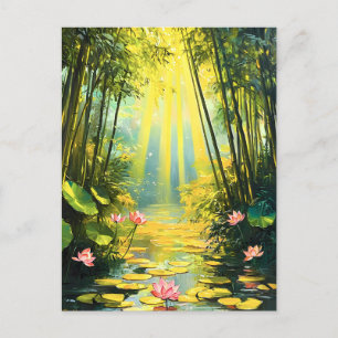 Golden Lotus Bamboo Wald Feiertagspostkarte