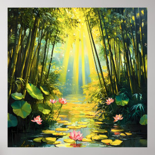 Golden Lotus Bamboo Wald Poster