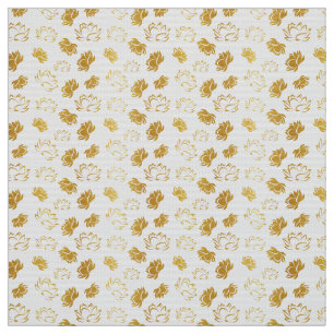 Golden Lotus Blume Muster auf weißem Hintergrund Stoff