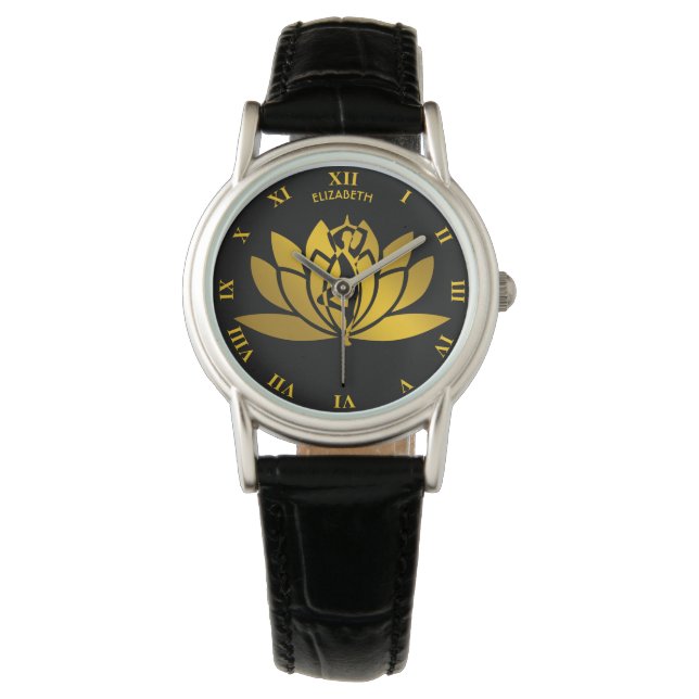 Golden Lotus Blume Yoga Medizin Cool Armbanduhr (Vorderseite)