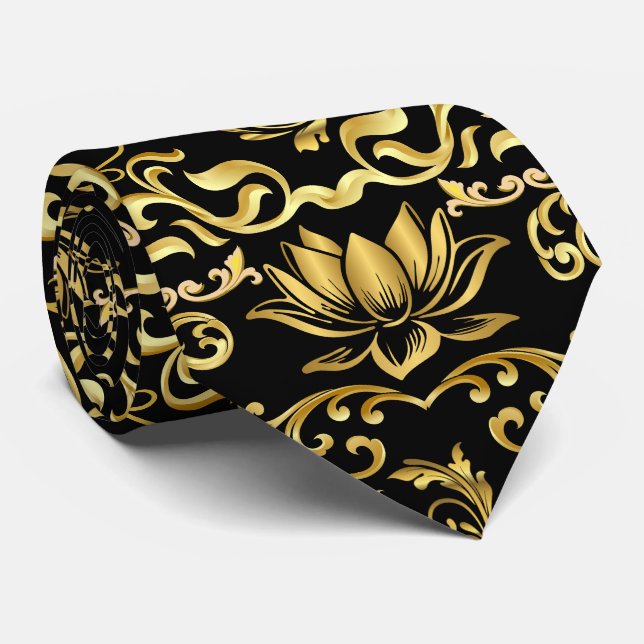 Golden Lotus & floral Pattern 2508 Krawatte (Gerollt)