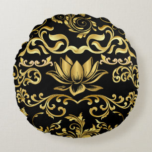 Golden Lotus & floral Pattern 2508 Rundes Kissen