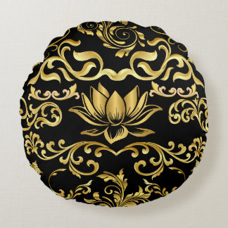 Golden Lotus & floral Pattern 2508 Rundes Kissen
