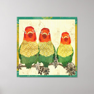 Golden Love Birds Vintage Leinwand