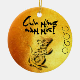 Golden Lunar Vietnamese Rat Jahr 2020 RCO Keramik Ornament