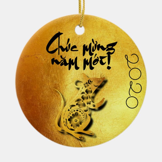 Golden Lunar Vietnamese Rat Jahr 2020 RCO Keramik Ornament (Vorne)