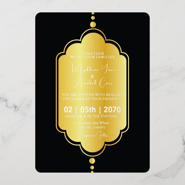Golden Luxe Hochzeitsreise-Card Gold Folieneinladung (Vorderseite)