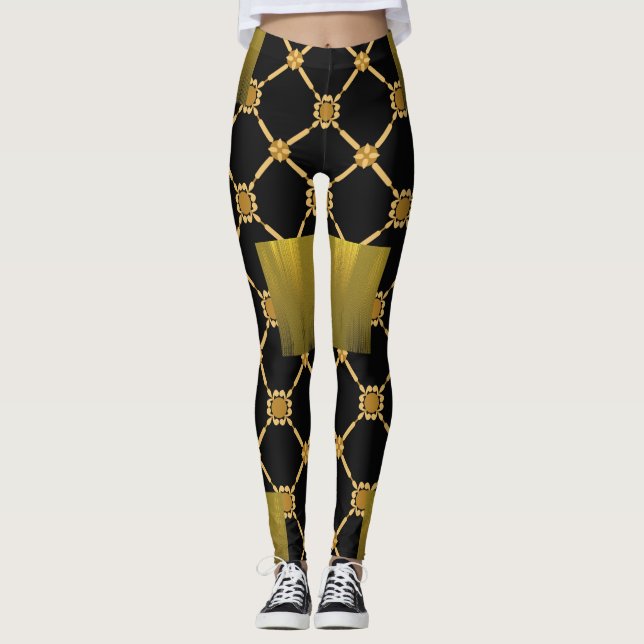 Golden Luxe: Schwarze Elegance Leggings (Vorderseite)