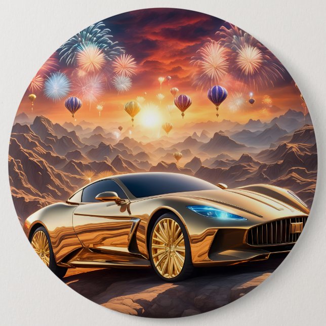golden luxury car in a desert landscape button (Vorderseite)