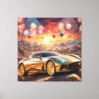 golden luxury car in a desert landscape leinwanddruck