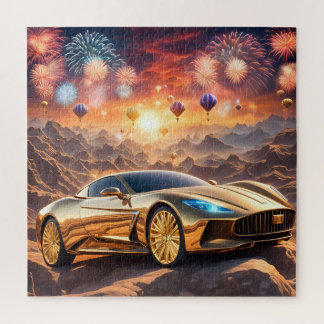 golden luxury car in a desert landscape puzzle