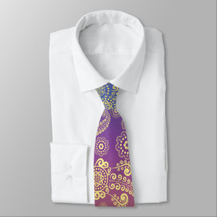 Golden Luxury Paisley on Blue, Purple and Orange Krawatte