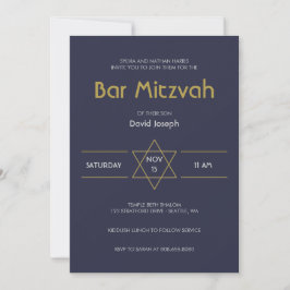 Golden Magen Marine Blue David Bar Mitzvah Einladung