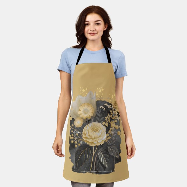 Golden Magical Floral Bouquet in Silver Frame Schürze (Getragen)