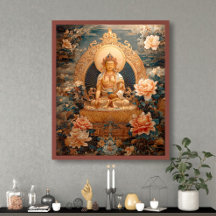 Golden Maitreya Buddha Pink Blume Illustration