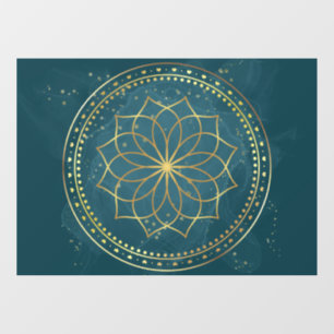 Golden Mandala auf Aquamarin Fensteraufkleber