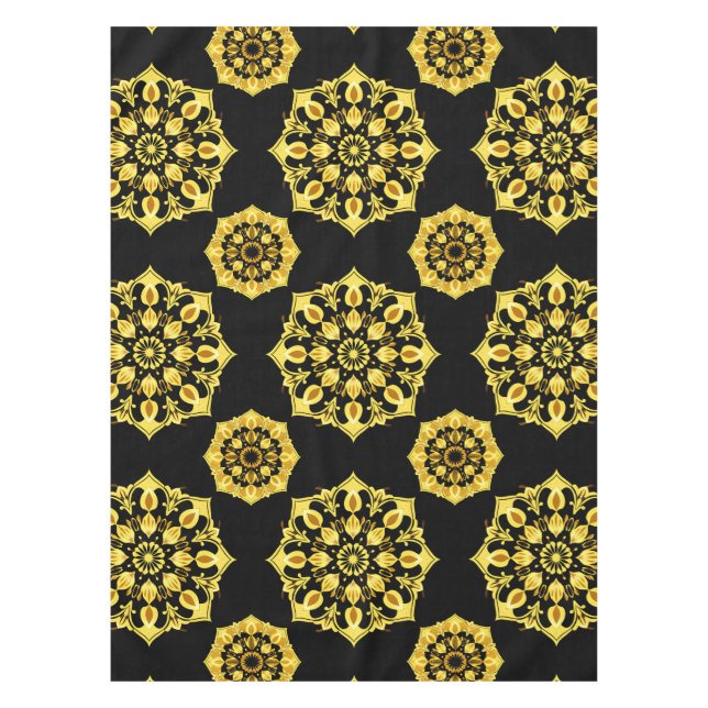 Golden Mandala Design mit symmetrischen Mustern Tischdecke (Vorderseite)