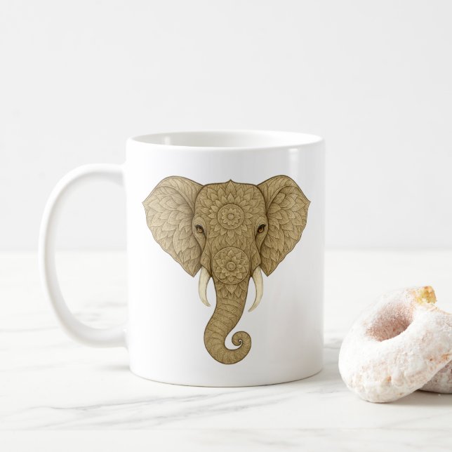 Golden Mandala Elephant Boho - Graphic Art Tea Kaffeetasse (Mit Donut)