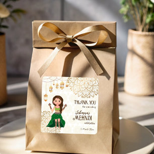 Golden mandala mit niedlichen indischen Braut pers Quadratischer Aufkleber