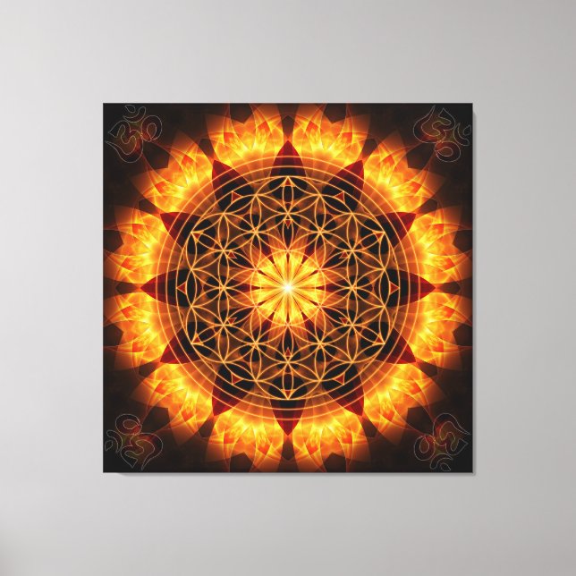 Golden Mandala mit OM Symbol und Blume des Lebens Leinwanddruck (Vorderseite)