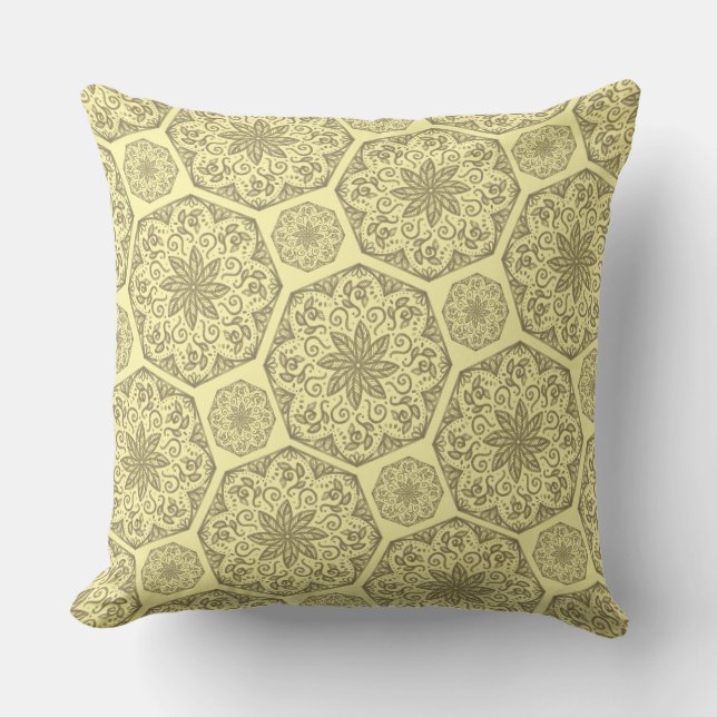 Golden Mandala Mosaic Pattern Throw Kissen (Vorderseite)