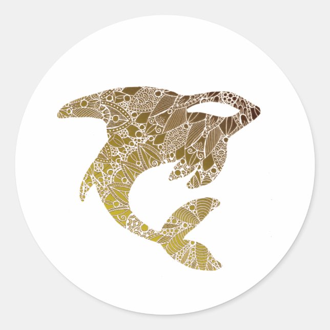 Golden Mandala Orca Runder Aufkleber (Vorderseite)
