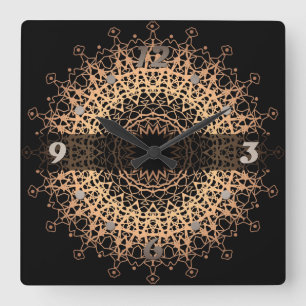 Golden Mandala Quadratische Wanduhr