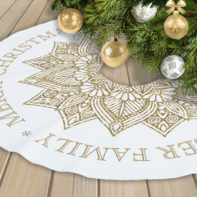 Golden Mandala Weihnachtsgrüße Polyester Weihnachtsbaumdecke (Von Creator hochgeladen)