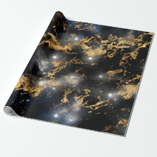 Golden Marble Dark Starry Night Space Lover Galaxy Geschenkpapier