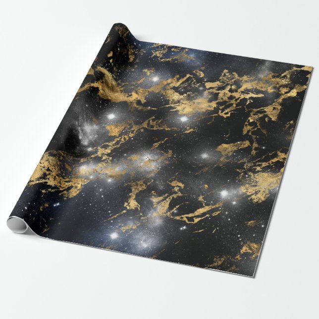 Golden Marble Dark Starry Night Space Lover Galaxy Geschenkpapier (Ungerollt)