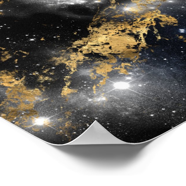 Golden Marble Dark Starry Night Space Lover Galaxy Poster (Ecke)