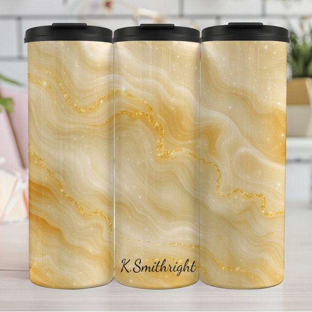 Golden Marble Glitzer Swirl Textur Thermosbecher (Von Creator hochgeladen)