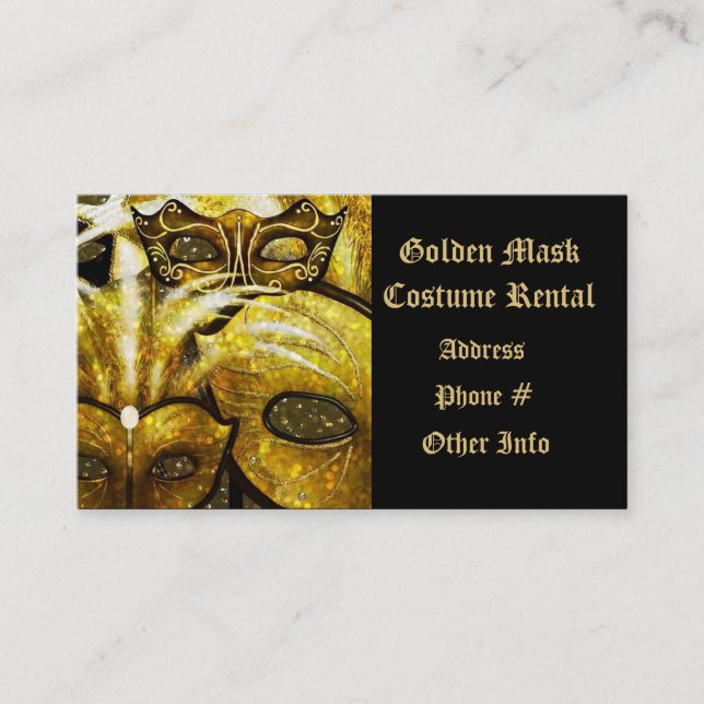 Golden Mardi Gras Masken Business Card Visitenkarte (Vorderseite)