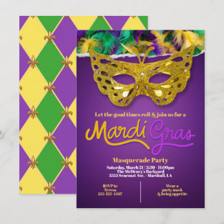 Golden Mardi Gras Masquerade Celebration Einladung