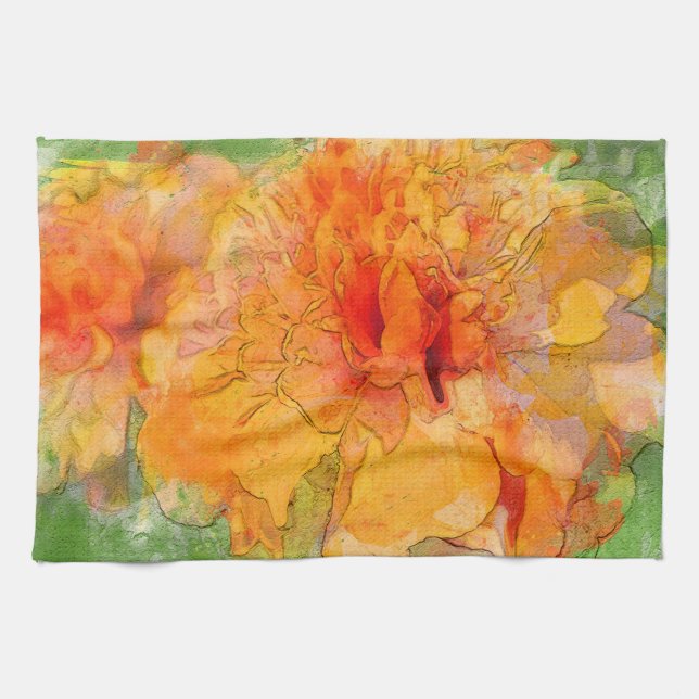 Golden Marigold Blume Geschirrtuch (Horizontal)