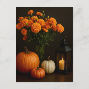 Golden Marigolds Pumpkin Glow Candlelight Postkart Postkarte
