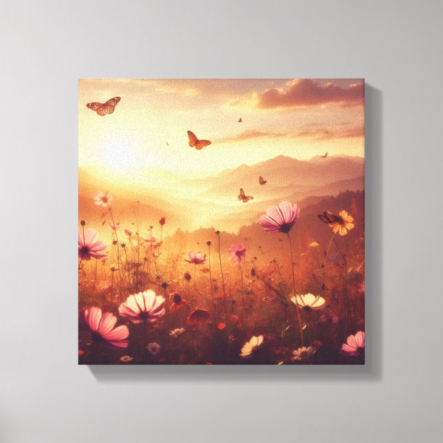 Golden Meadow Bliss with Wildflowers – Canvas Art Leinwanddruck (Vorderseite)