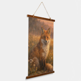 Golden Meadow Fox Wood - Wandteppich mit Holzabsch Holzrahmen
