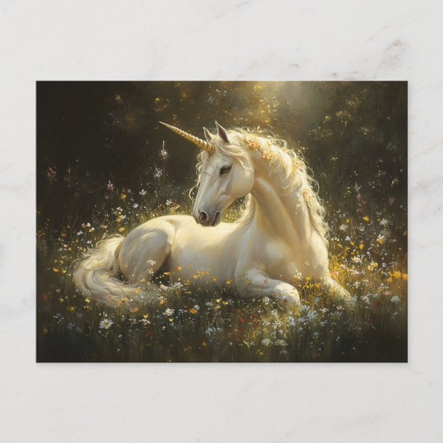 Golden Meadow Unicorn Postkarte (Vorderseite)