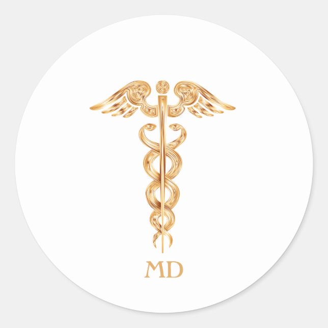 Golden Medical Doctor Caduceus Runder Aufkleber (Vorderseite)