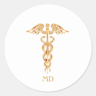 Golden Medical Doctor Caduceus Runder Aufkleber