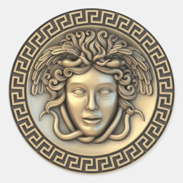 Golden Medusa 3D Gorgon Runder Aufkleber (Vorderseite)