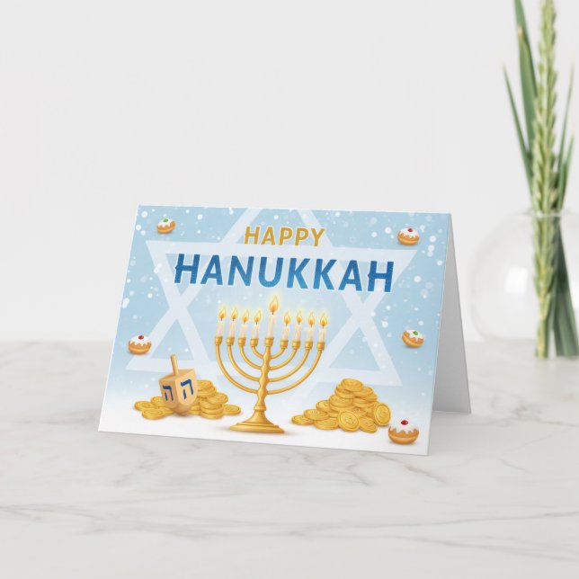 Golden Menorah Hanukkah Blessings Greeting Card Dankeskarte (Vorderseite)