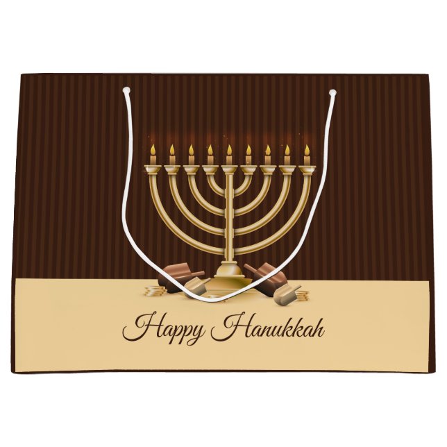 Golden Menorah Hanukkah Große Geschenktüte (Vorderseite)
