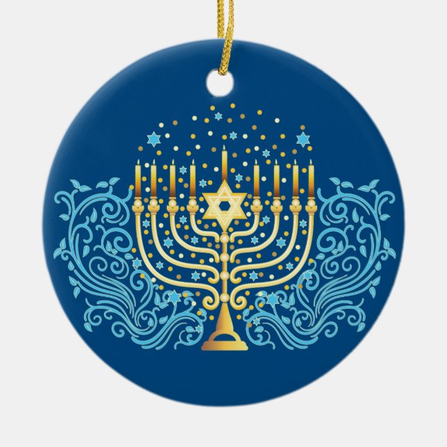 Golden menorah Hanukkah Grußfest Festival des Lich Keramik Ornament (Vorne)