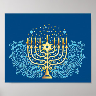 Golden menorah Hanukkah Grußfest Festival des Lich Poster