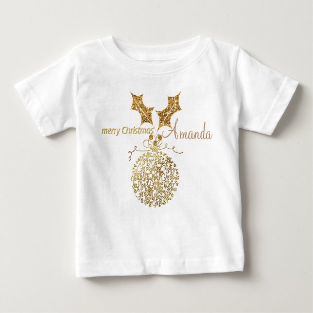 Golden Meran Weihnachts-Ornament Ball & Holly Baby T-shirt (Vorderseite)