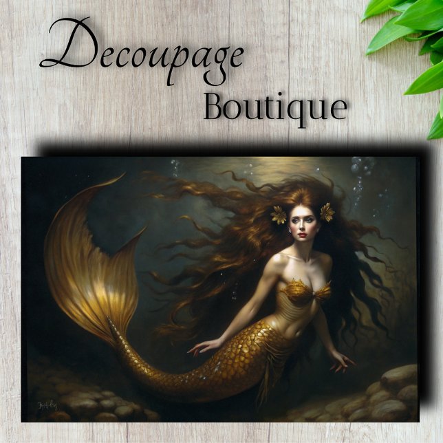 Golden Mermaid Fantasy - Ocean Theme Decoupage Seidenpapier (Golden Mermaid Fantasy Decoupage Tissue Pager)