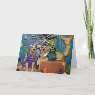 Golden Mermaid und Octopus Geburtstag Karte