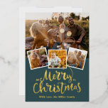 Golden Merry Christmas Elegantes Foto Collage Folien Feiertagskarte<br><div class="desc">Elegante Frohe Weihnachtskarte mit einer Collage von 4 schönen Fotos. Die Fotos im Prototyp sind von https://it.freepik.com/serie/16689007</div>